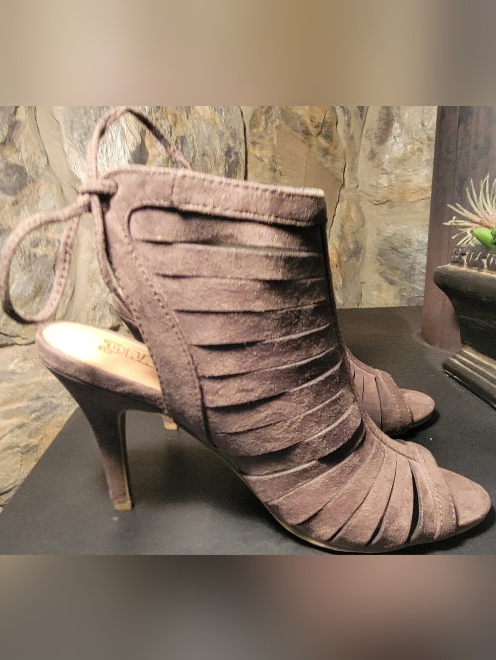 Brash Women's Size 7 Brown Faux Suede Lace Up Peep Toe Corset Tie Heels  NWT